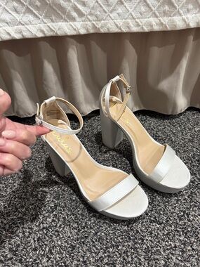 White Ankle-Strap Block Heel Sandals - Women